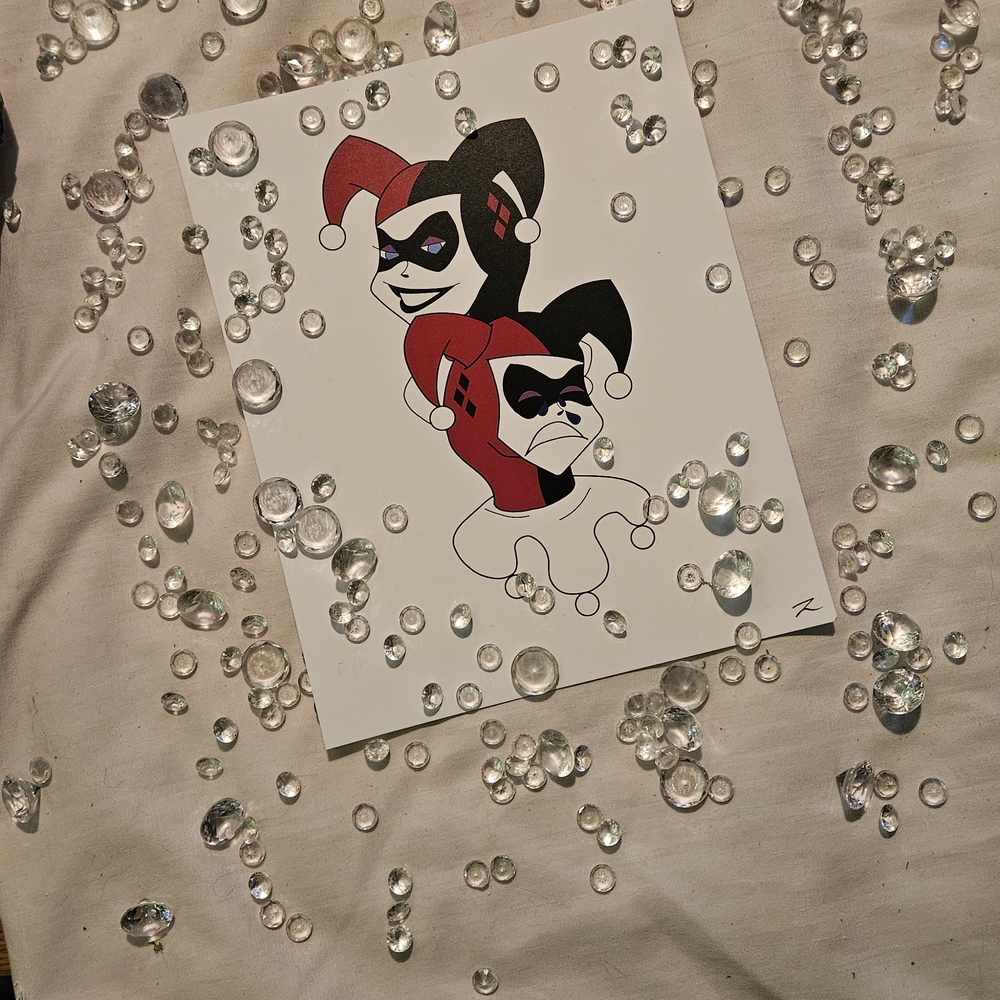 Harley Quinn Art Print with Red and Black Accents
